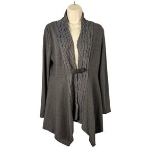 New Charcoal Cardigan 6 Ribbed Cableknit Trim Sharkbite Asymmetric Buckle Detail